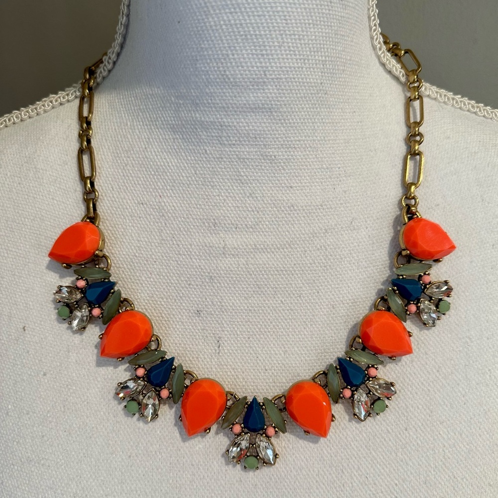 J Crew - Orange, Navy/Teal, Olive Crystal Statement Necklace